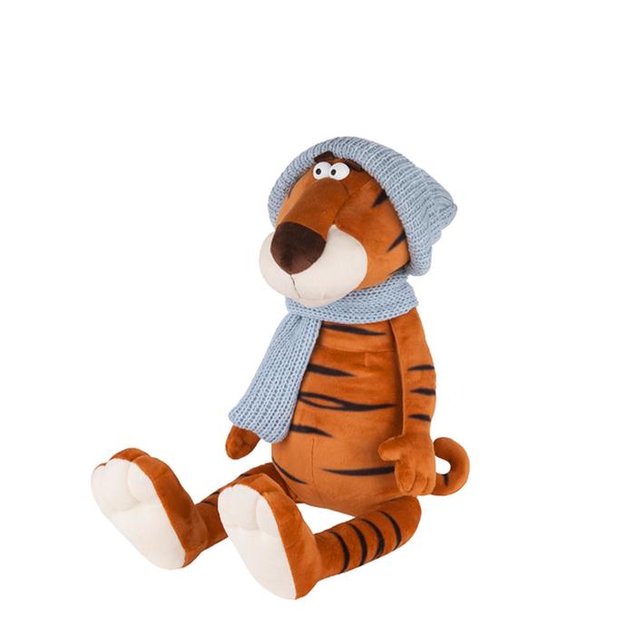 фото Мягкая игрушка «тигр гоша в вязаном шарфе и шапке», 20 см maxitoys luxury