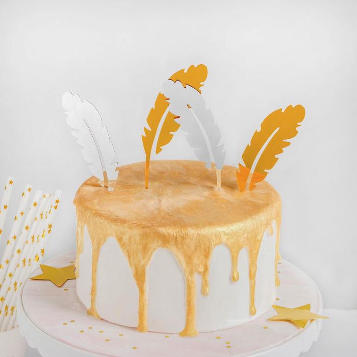 Набор топперов для торта «Перо», 4 шт, цвет золотой набор топперов для торта доляна цифры 10 шт 8×3 см цвет золотой