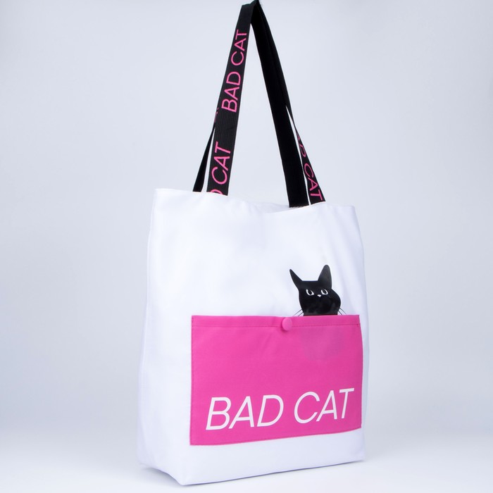 

Сумка-шопер Bad cat без молнии с подкладкой, наружный карман, цвет белый