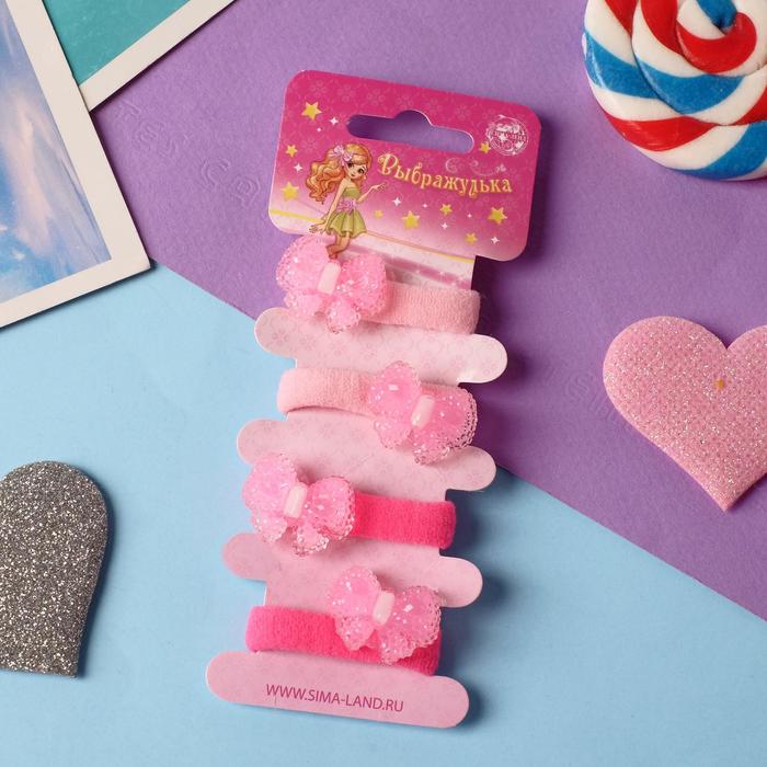 фото Резинка для волос "ксюня" (набор 4 шт) сахарные бантики, 2 см, розовый выбражулька