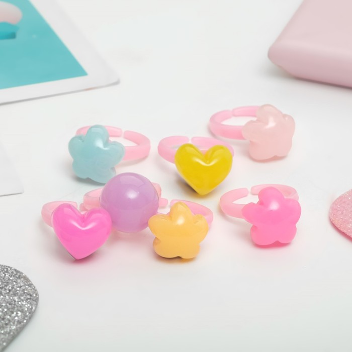 Кольцо детское Выбражулька конфетти с сердечками, форма МИКС, цвет МИКС, безразмерное