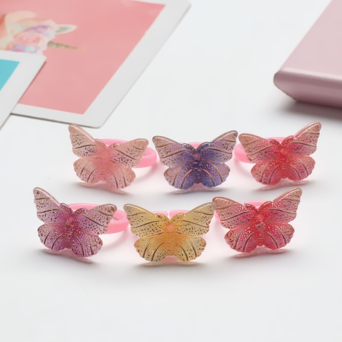 Кольцо детское "Выбражулька" бабочки блестящие, цвет МИКС, безразмерное
