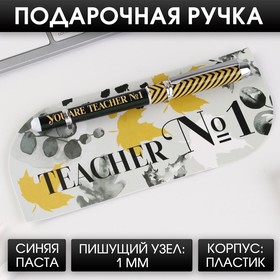 Ручка с колпачком Teacher №1, пластик, синяя паста, фурнитура серебро, 1.0 мм Ош