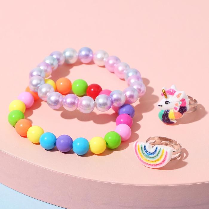 Набор детский «Выбражулька» 4 предмета: браслет, 2 кольца, радуга, цветной набор детский выбражулька 3 предмета браслет 2 кольца бабочка цвет белый в серебре