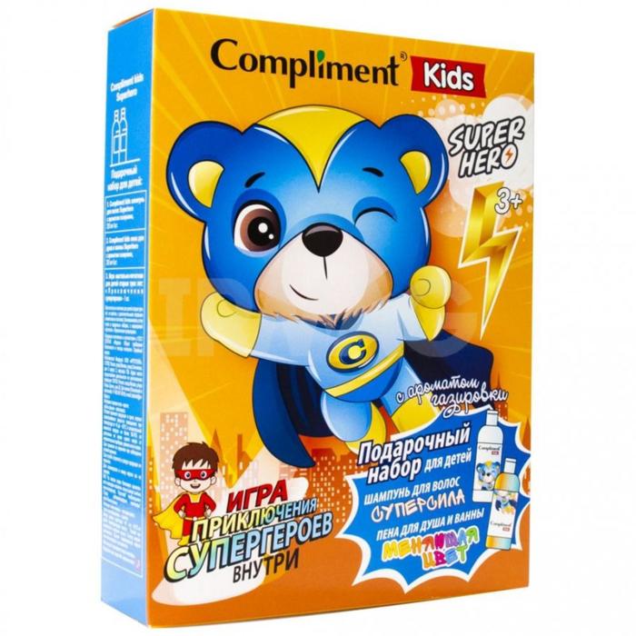 Подарочный набор Compliment Kids Superhero c ароматом газировки: пена для душа, 200 мл + шампунь для волос, 200 мл + игра настольная