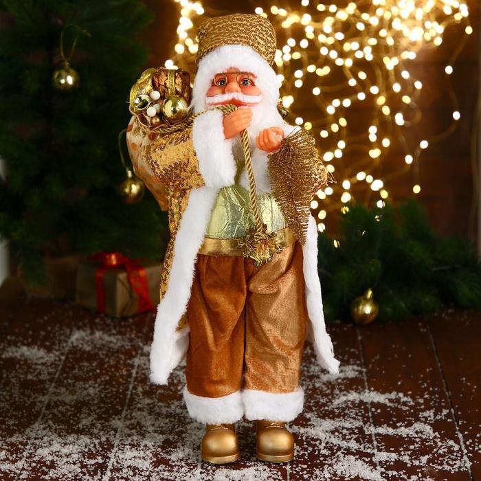 Дед Мороз В золотом костюме, с ёлочкой и подарками 23х45 см дед мороз в красном клетчатом свитере с фонариком 23х45 см