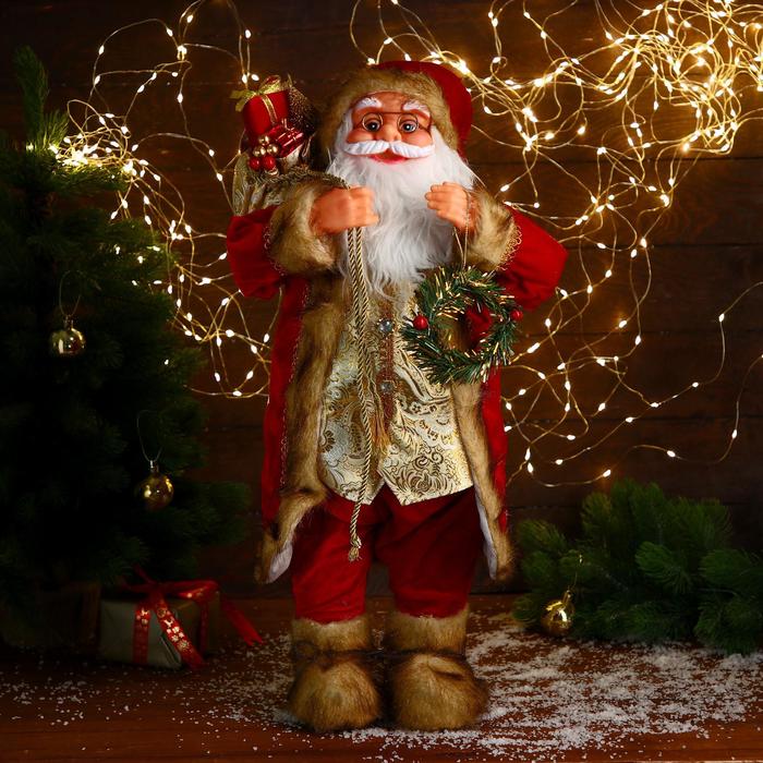 Дед Мороз В золотом кафтане, с венком 30х60 см