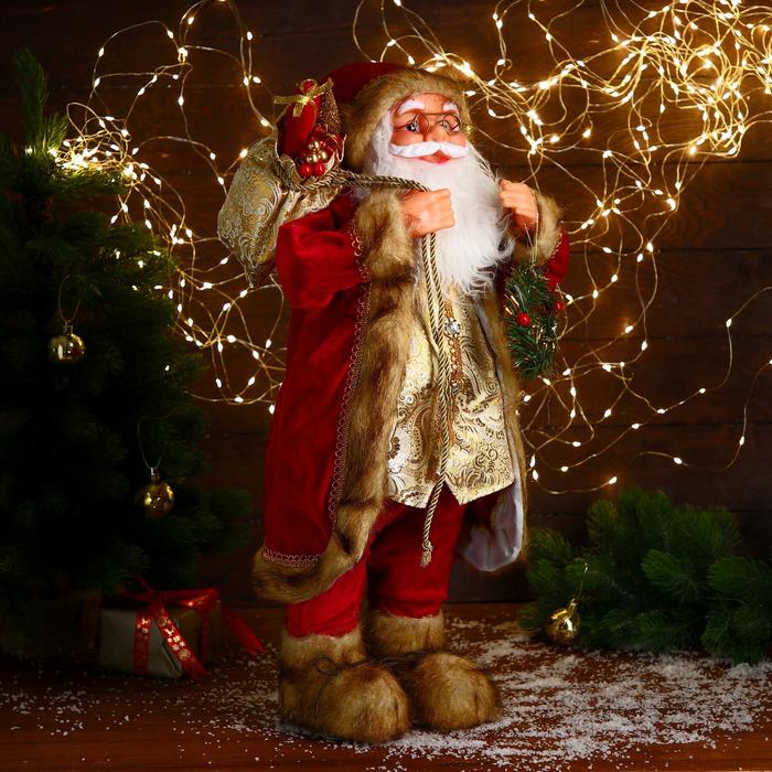 Дед Мороз "В золотом кафтане, с венком" 30х60 см