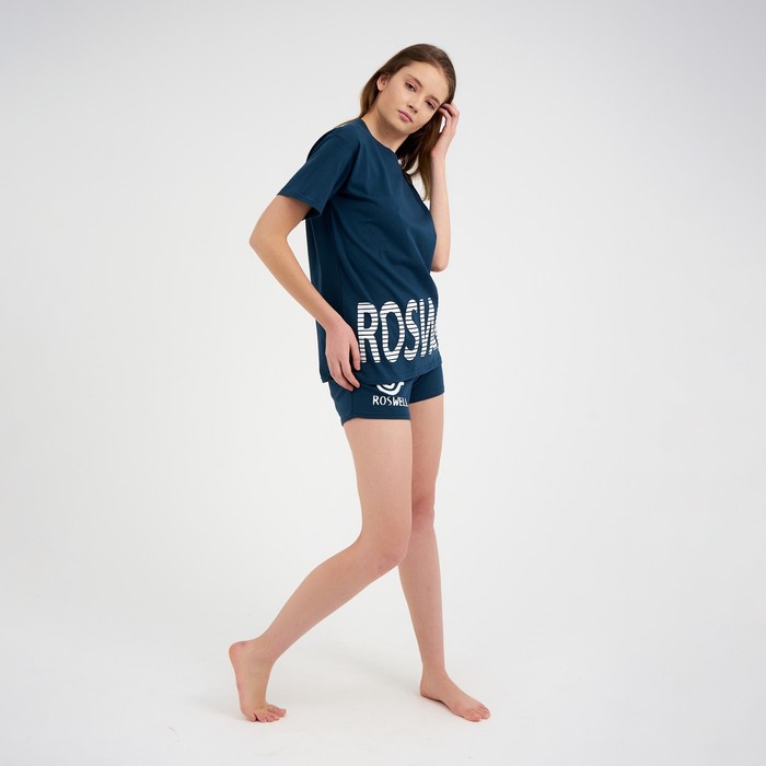 Комплект женский (футболка/шорты) цвет синий, размер 44