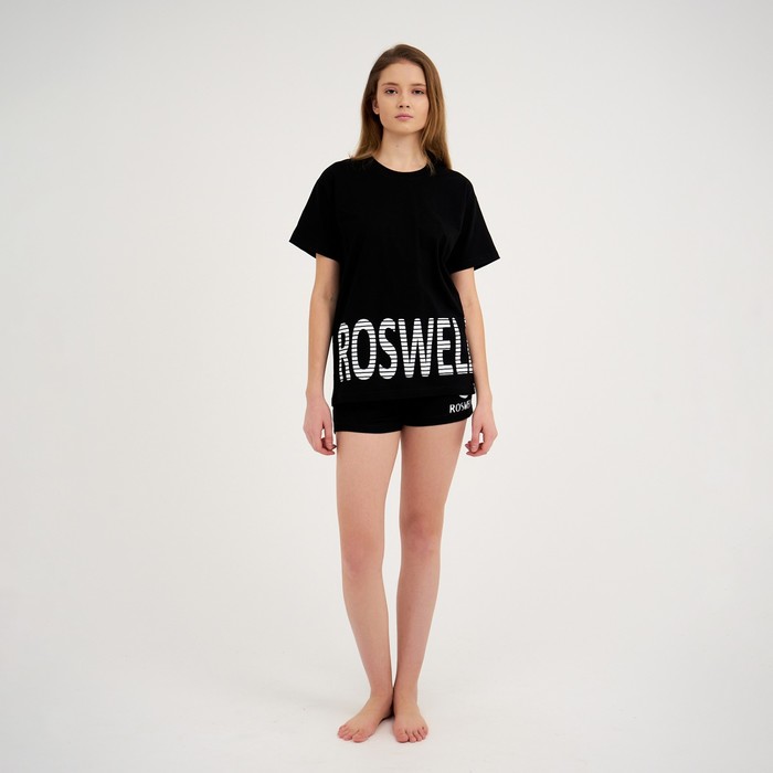 Комплект женский (футболка/шорты) цвет чёрный, размер 44