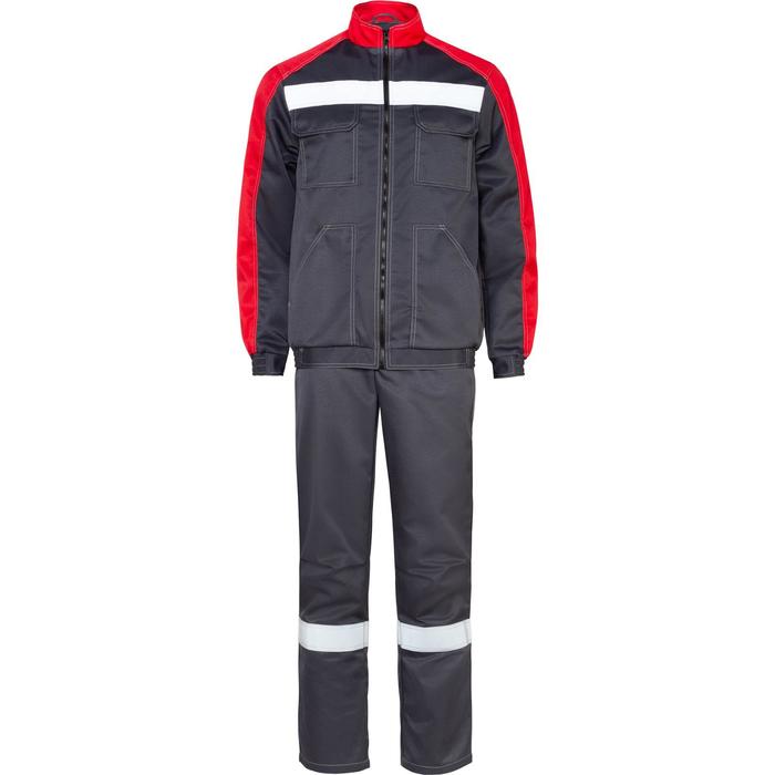 Костюм рабочий, куртка+брюки, полиэстер/хлопок, цвет серый/красный, размер 44-46/182-188