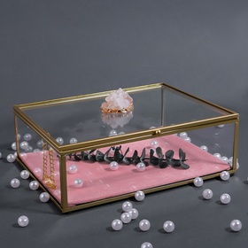 Органайзер для хранения «Кристалл», с крышкой, стеклянный, 1 секция, 20 × 16,8 × 9 см, цвет прозрачный/медный/розовый