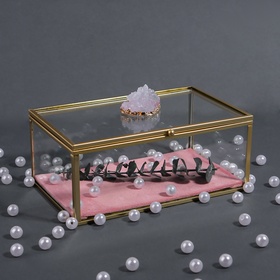 Органайзер для хранения «Кристалл», с крышкой, стеклянный, 1 секция, 17 × 11,5 × 10 см, цвет прозрачный/медный/розовый