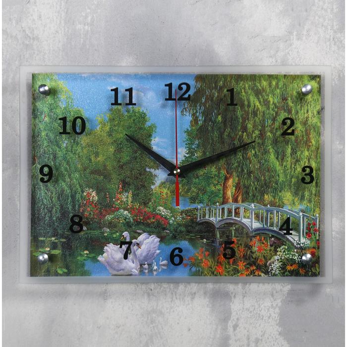 Часы настенные прямоугольные "Лебеди", 25х35 см