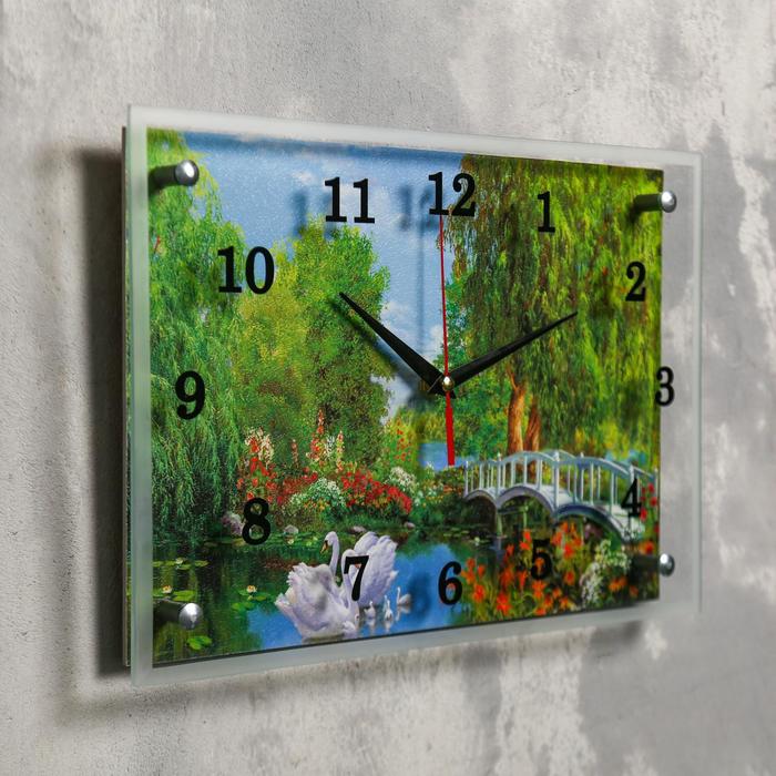 Часы настенные прямоугольные "Лебеди", 25х35 см