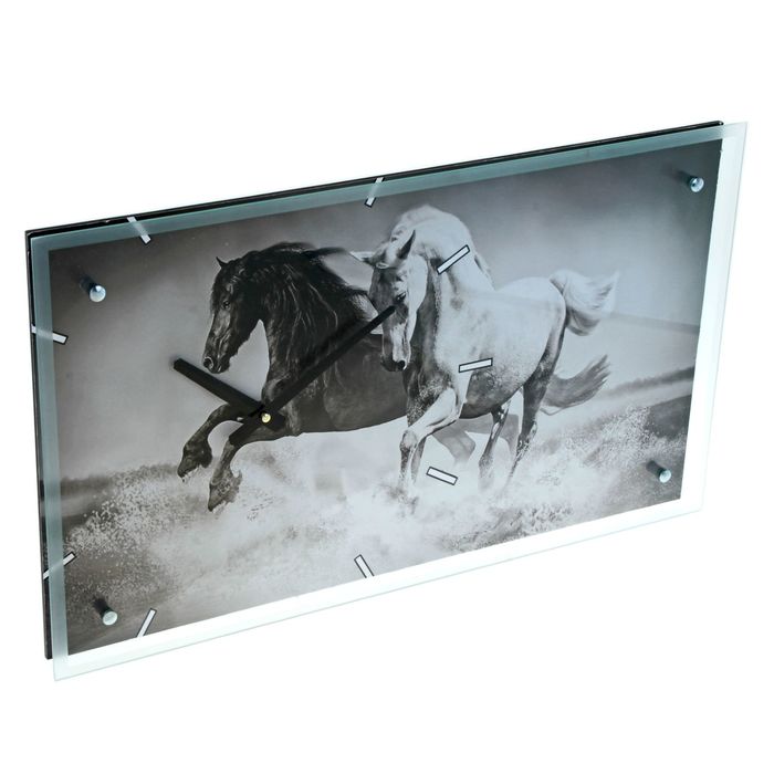 Часы настенные прямоугольные "Лошади", стекло, 35х60 см