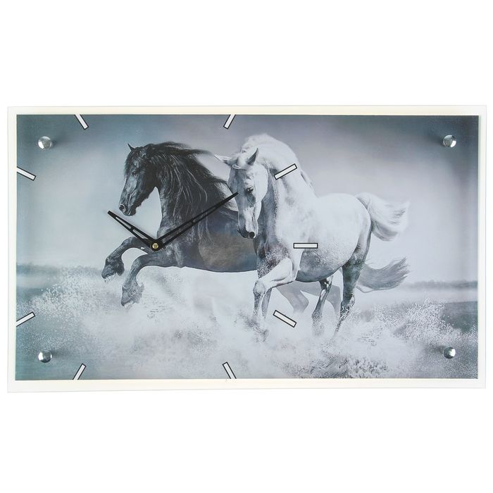 Часы настенные прямоугольные "Лошади", стекло, 35х60 см