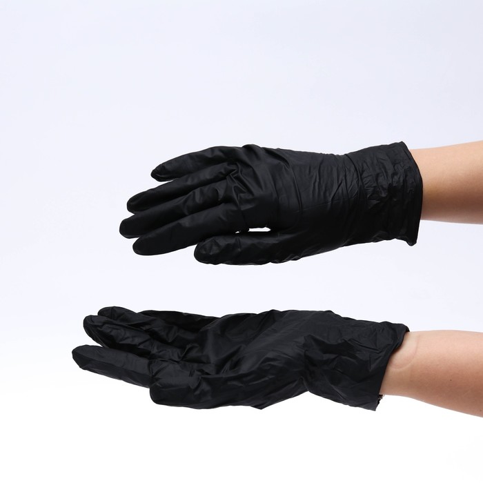 Перчатки медицинские нитриловые неопудренные нестерильные размер L черные, 50 пар.