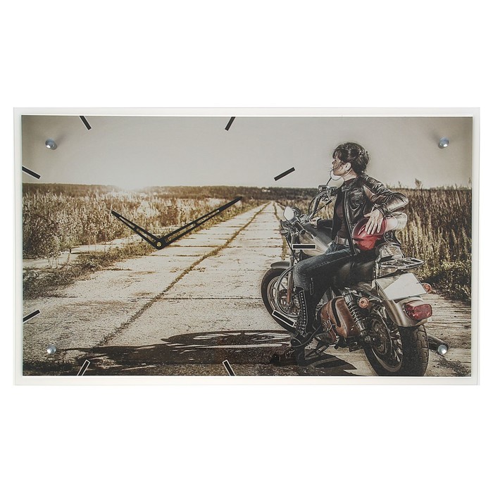 Часы настенные прямоугольные "Девушка на мотоцикле", стекло, 35х60 см