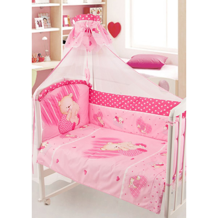 Детское постельное бельё "Мишутка", размер 147х107 см, 147х97 см, 60х40 см-2 шт., цвет розовый