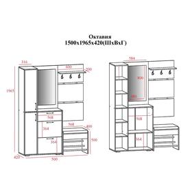 Прихожая Октавия с зеркалом, 1500х420х1965, Дуб сонома от Сима-ленд