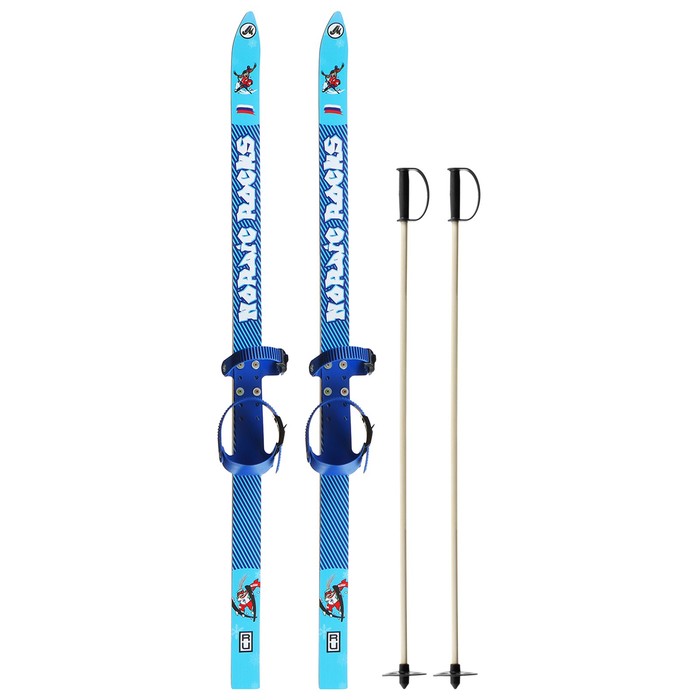 Лыжный комплект, 120 см, с креплениями и палками длиной 90 см, цвета микс