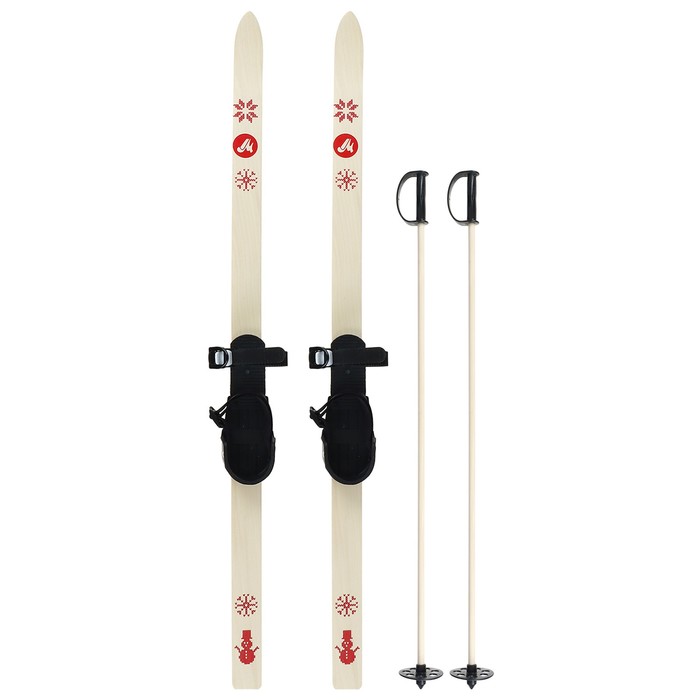 Лыжный комплект, 110 см, c креплениями с резиновой пяткой и палками длиной 80 см