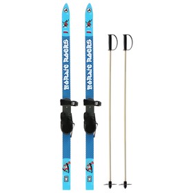 Лыжный комплект Junior, 120 см, c креплениями с резиновой пяткой и палками длиной 90 см, цвета микс