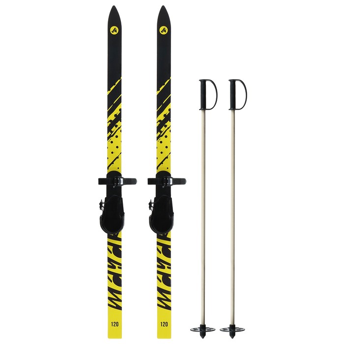 Лыжный комплект Junior, 120 см, c креплениями с резиновой пяткой и палками длиной 90 см, цвета микс