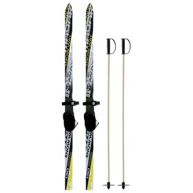 Лыжный комплект Junior, 130 см, c креплениями с резиновой пяткой и палками длиной 100 см, цвета микс