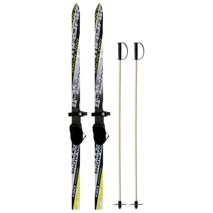 Лыжный комплект, 130 см, c креплениями с резиновой пяткой и палками длиной 100 см