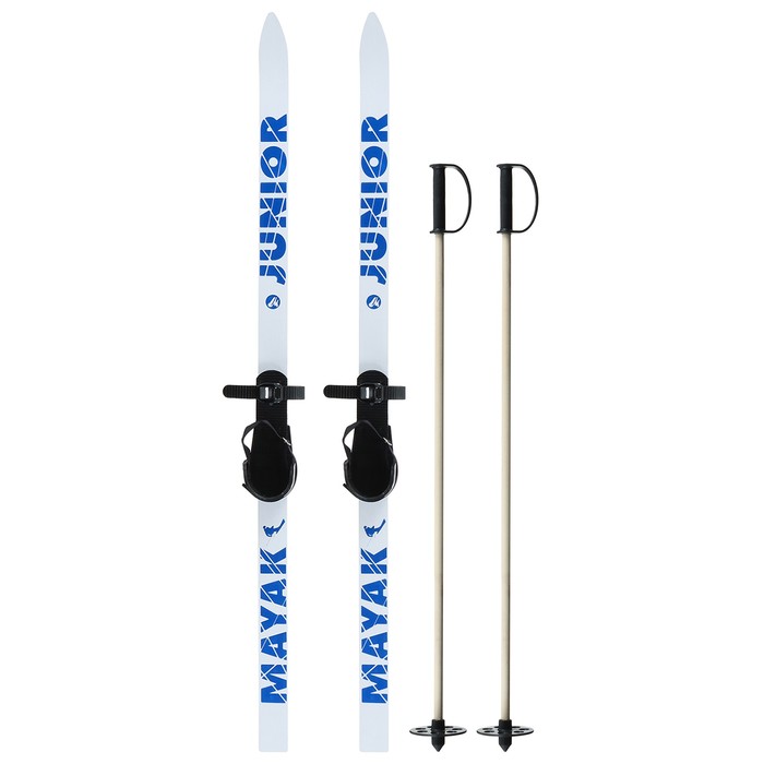 Лыжный комплект Junior, 130 см, c креплениями с резиновой пяткой и палками длиной 100 см, цвета микс