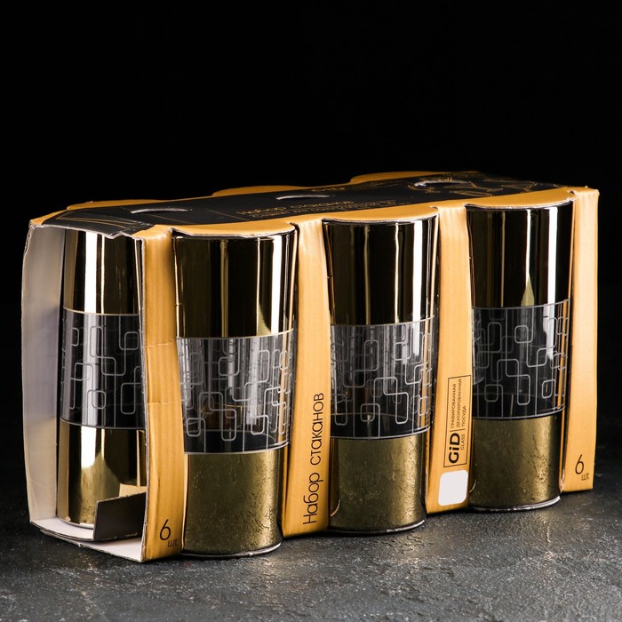 фото Набор стаканов «геометрия», 230 мл, 6 шт, с гравировкой и напылением, цвет золото gidglass