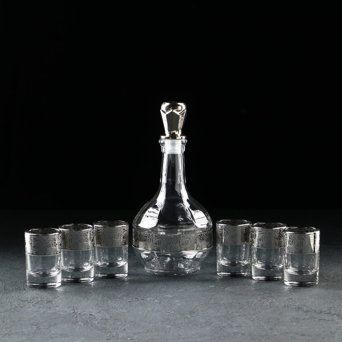 фото Набор питьевой jungle 7 предметов: графин 500 мл, стопка 6×50 мл,с гравировкой и напылением, цвет серебро gidglass
