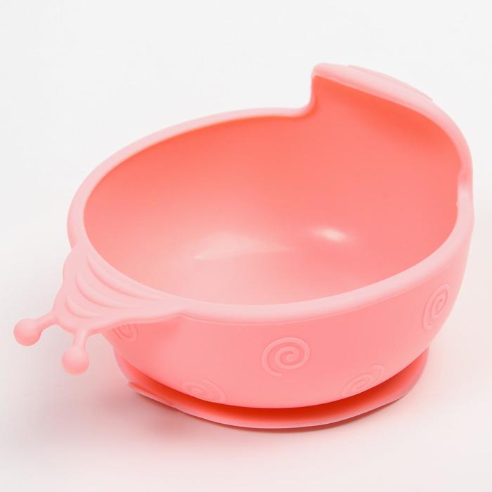 Глубокая детская тарелочка для кормления «Улиточка» розовый, 350мл