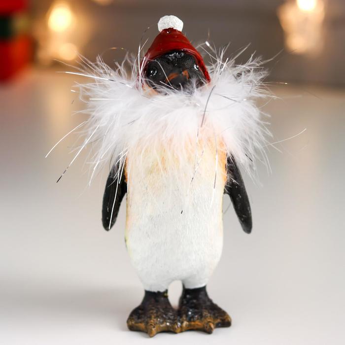 Сувенир полистоун Пингвин в шапке с помпоном пух 14,5х7,5х9 см мягкие игрушки orange ктотик в шапке с помпоном 13 см