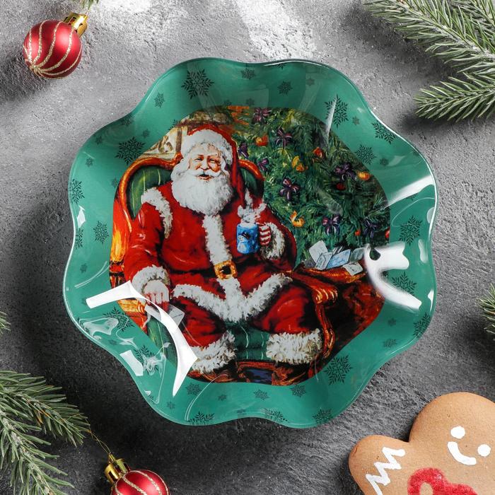 Салатник стеклянный Доляна «Счастливый Санта», 400 мл, d=19 см
