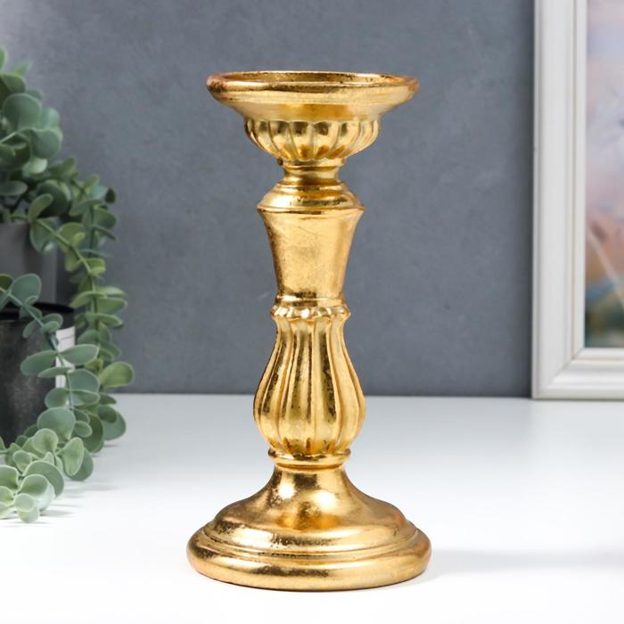 Подсвечник полистоун на 1 свечу Колонна с воланами золото 23х12х12 см
