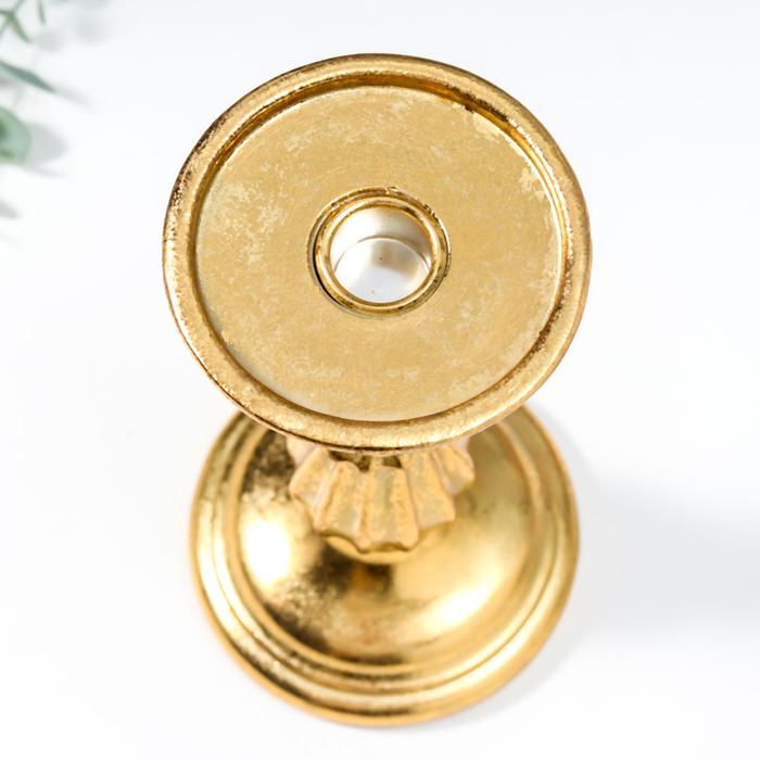 фото Подсвечник полистоун на 1 свечу "колонна с воланами" золото 23х12х12 см