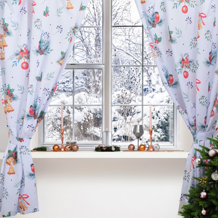 Комплект штор д/кухни с подхватами Christmas wreaths 145х180см-2 шт., габардин