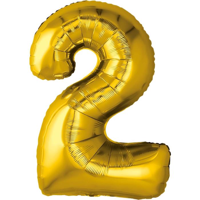 Шар фольгированный 32 «Цифра 2», цвет золотой