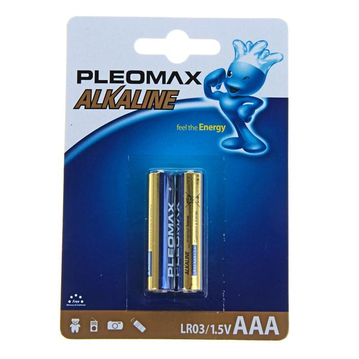 Батарейка алкалиновая Pleomax, AAA, LR03-2BL, 1.5В, блистер, 2 шт. батарейка алкалиновая космос lr03 тип aaa блистер 2 шт 12 72