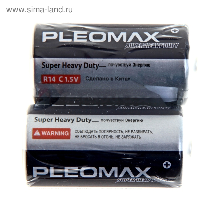 Батарейка солевая Pleomax Super Heavy Duty, С, R14-2S, 1.5В, спайка, 2 шт.