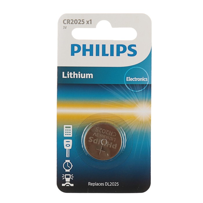 Батарейка литиевая Philips, CR2025-1BL, блистер, 1 шт.