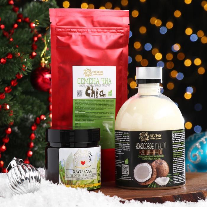 фото Подарочный набор новогодний super food, органический: хлорелла, масло кокосовое, семена чиа бизорюк