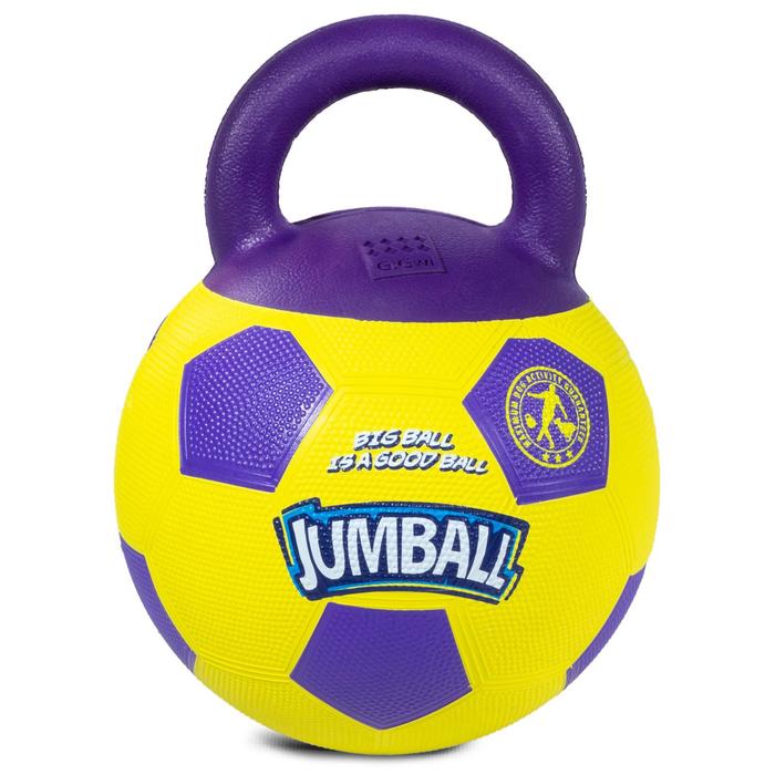 фото Игрушка для собак gigwi jumball "мяч футбольный c ручкой", 26 см, жёлтый