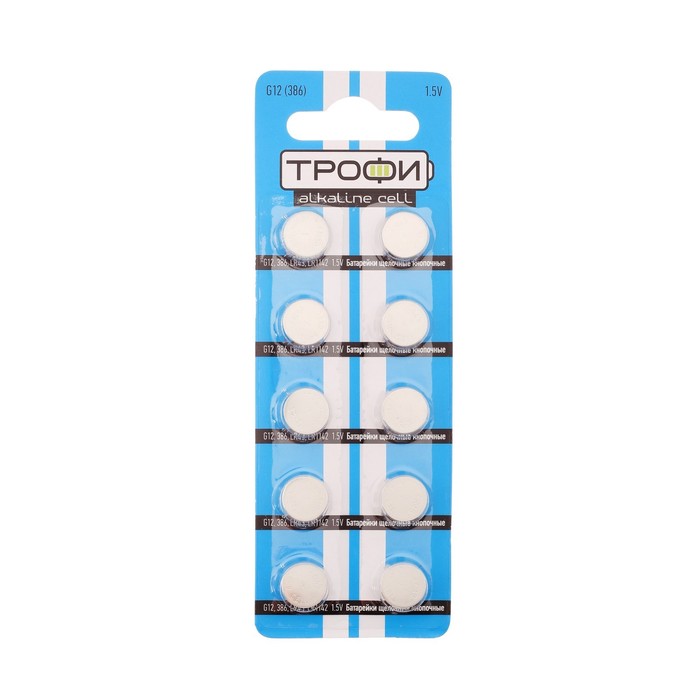 Батарейка алкалиновая "Трофи" Alkaline Cell, G12 (386, LR1142, LR43)-10BL,1.5В,блистер,10 шт.