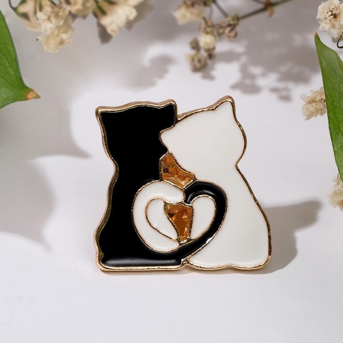 Значок «Котики», цвет чёрно-белый в золоте значок весёлый кролик цвет белый в золоте