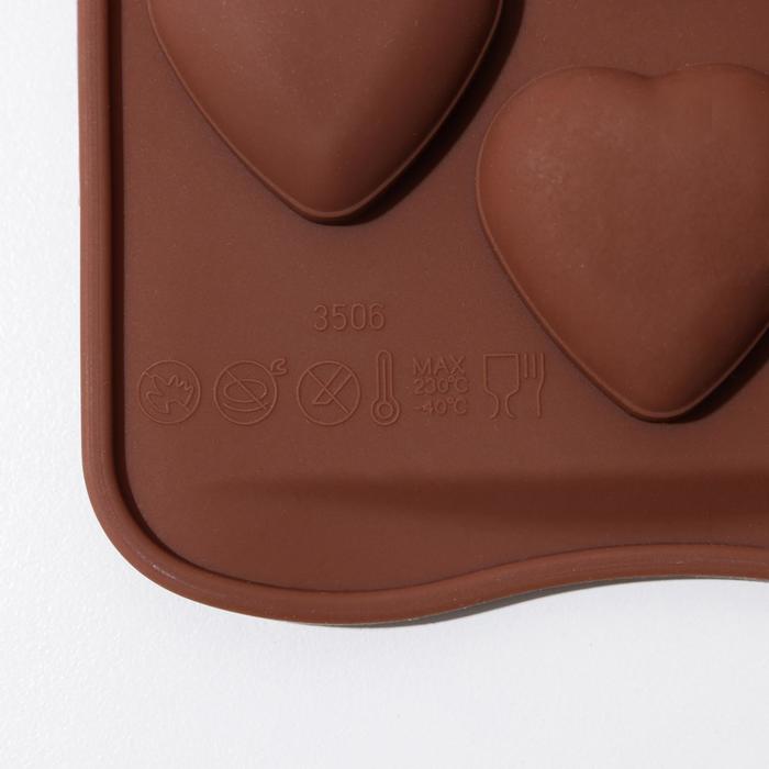 Форма для льда и кондитерских украшений Доляна «Сердечки», 21×10,5×1,5 см, 12 ячеек, цвет шоколадный