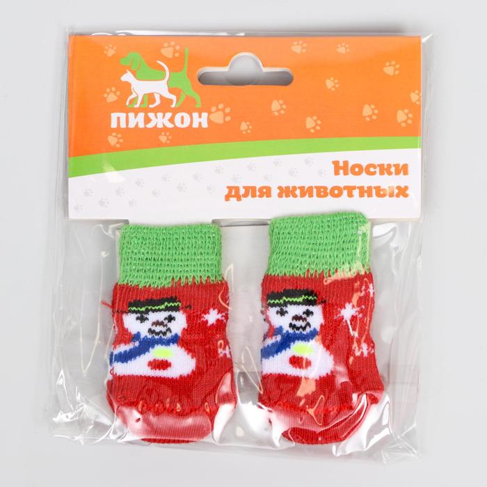 фото Носки нескользящие "снеговики", s (2,5/3,5 * 6 см), набор 4 шт, красные пижон